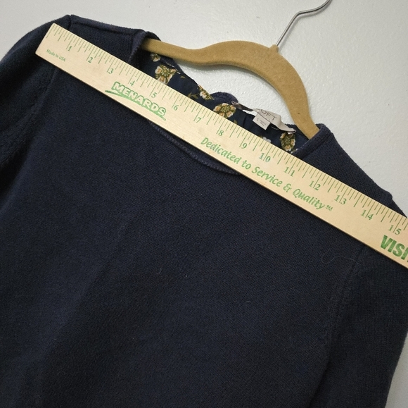 Ann Taylor LOFT Sweater Sz S Navy Tie Split Back Long Sleeve Mixed Media Top - Picture 4 of 12